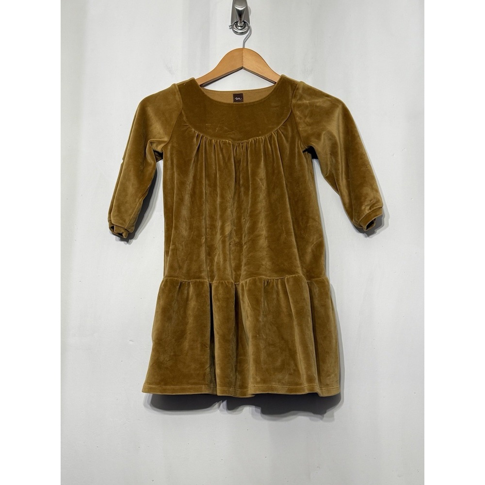 Tea Collection Girls Long Sleeve Tiered Velour Dress Velvet Tunic Sz 8